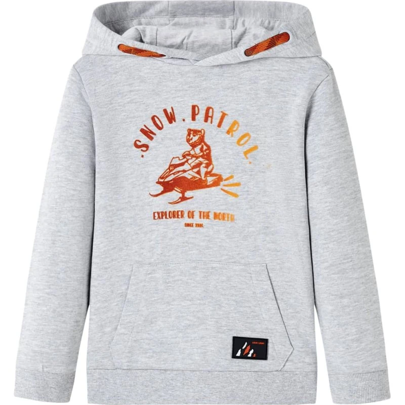 Hættetrøje til børn str. 140 - gråmeleret med orange