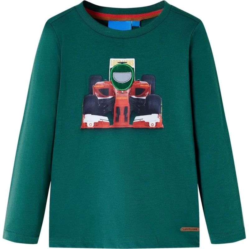 Langærmet T-shirt børn 116 cm grøn – rund hals