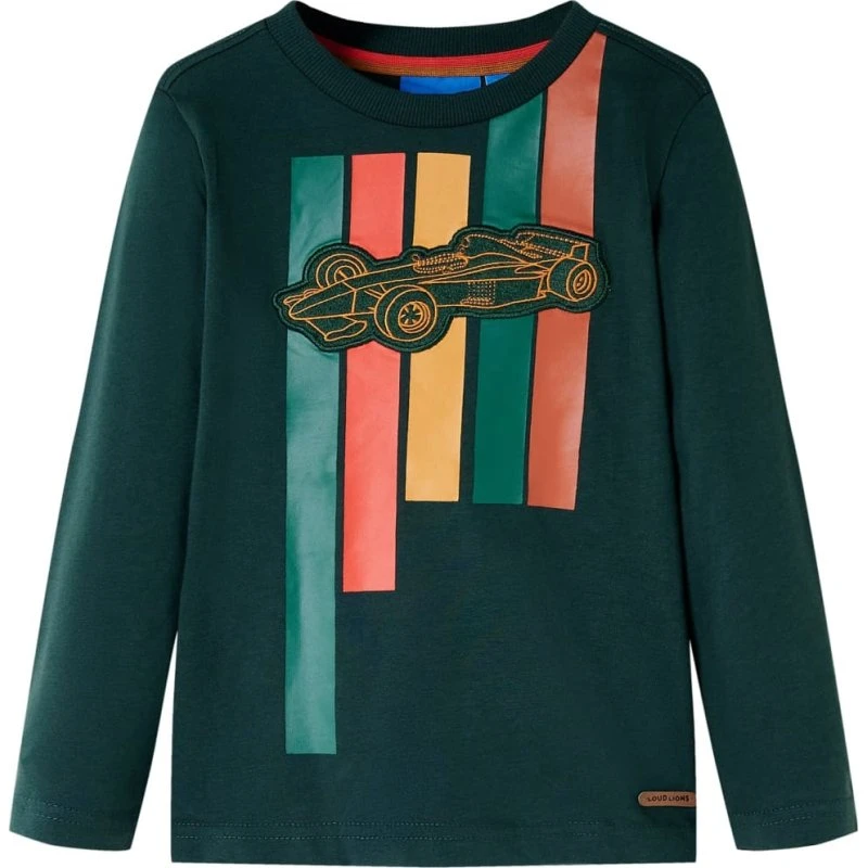 Langærmet T-shirt til børn 116 cm mørkegrøn