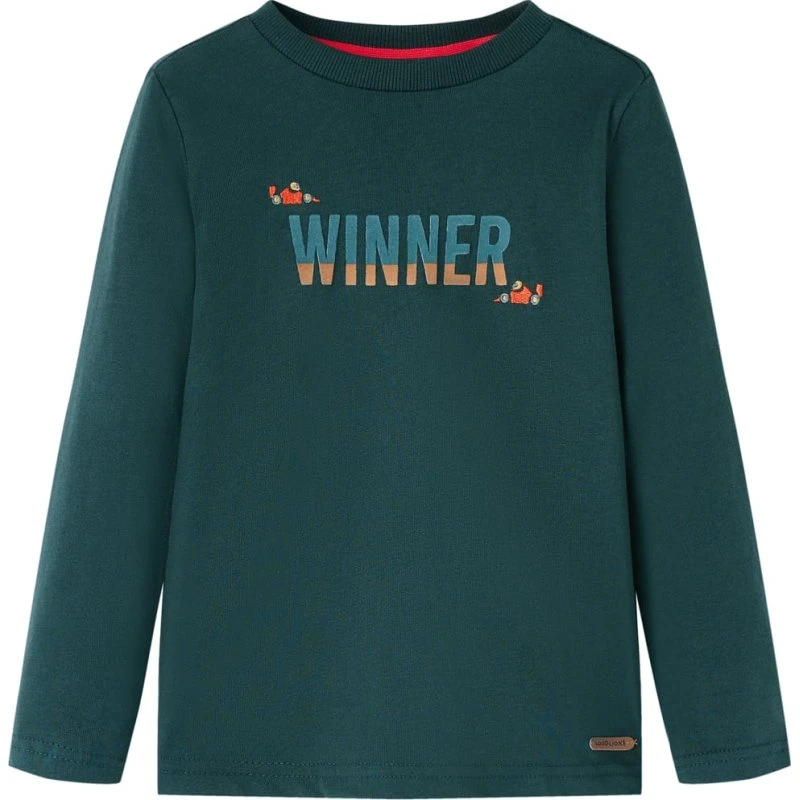 Langærmet T-shirt til børn str. 128 – mørkegrøn
