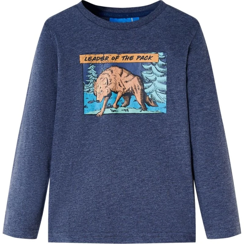 Langærmet T-shirt børn str. 140 mørk blåmeleret