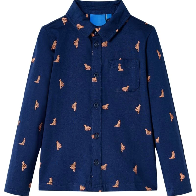 Børneskjorte langærmet str. 140 - Marineblå