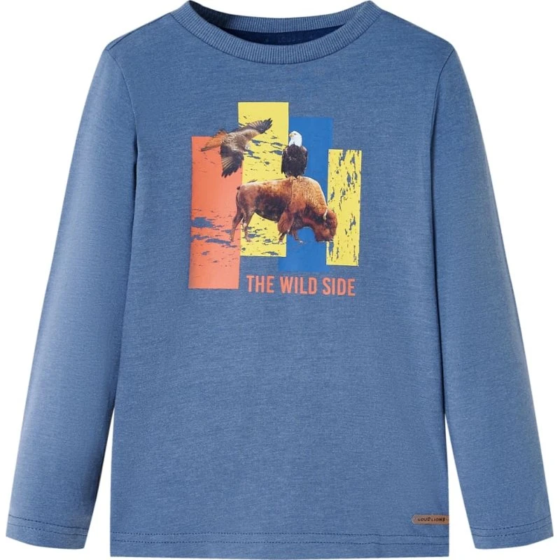 Langærmet T-shirt børn str.140 blåmeleret - blød & holdbar