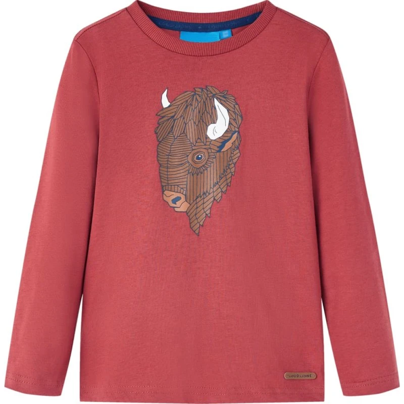 Langærmet rød T-shirt til børn, str. 116