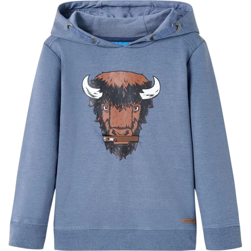 Børne-hættetrøje med lynlås str. 104 - blåmeleret