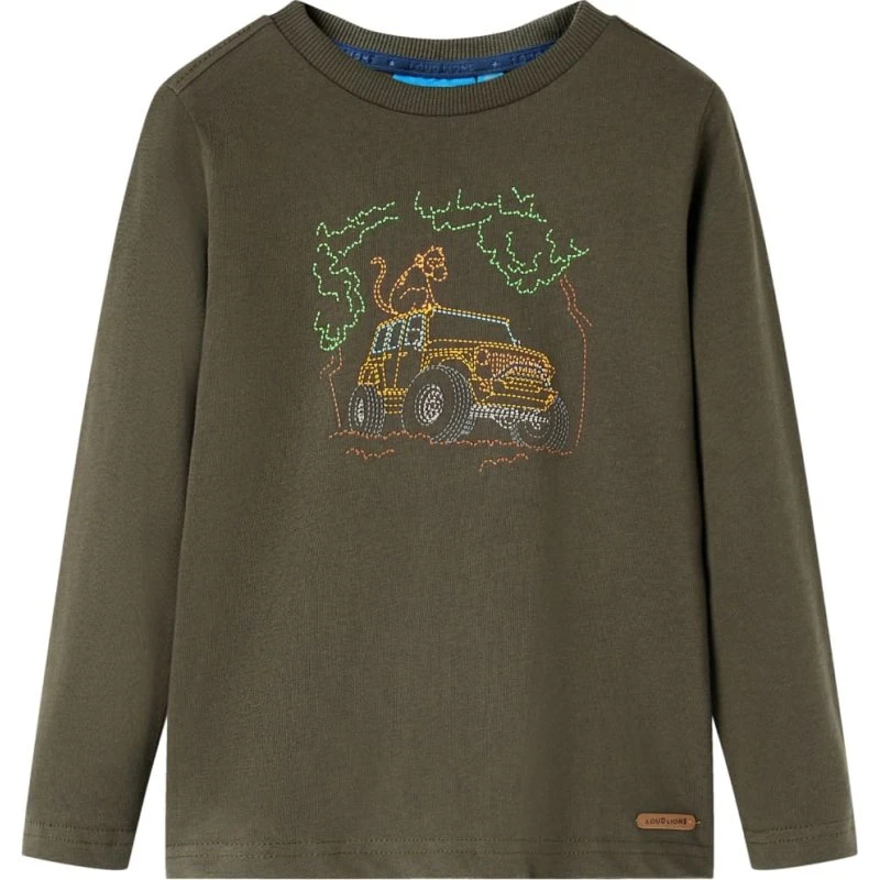 Langærmet T-shirt børn str. 92 – kakifarvet