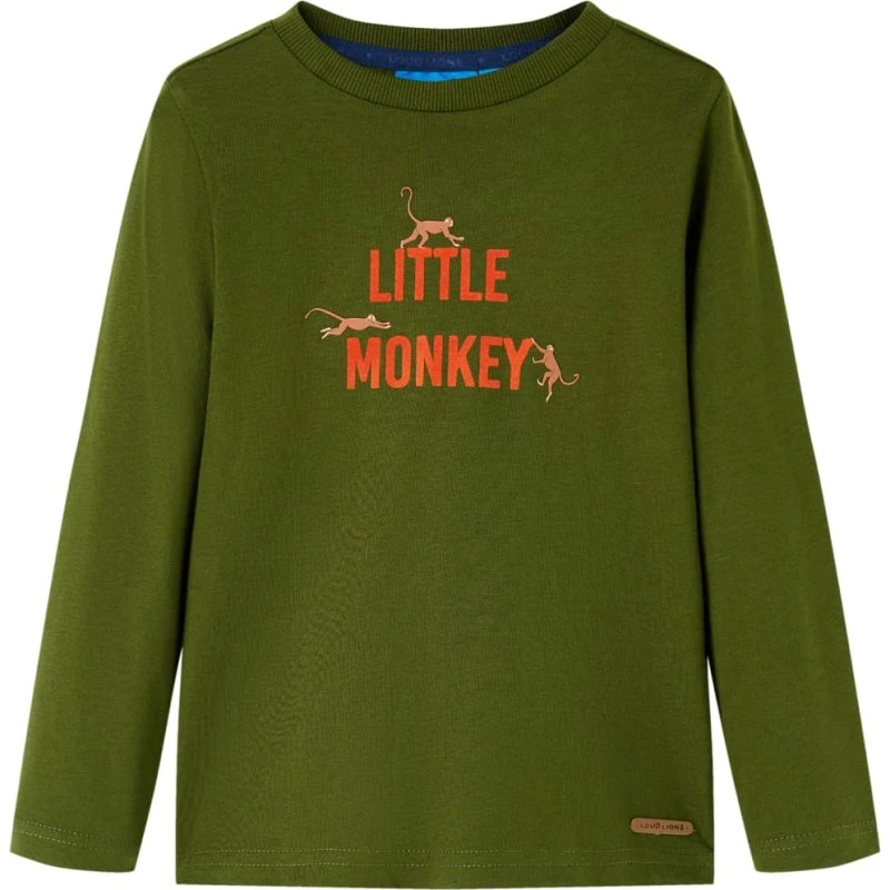 Langærmet T-shirt børn str.104 kakifarvet