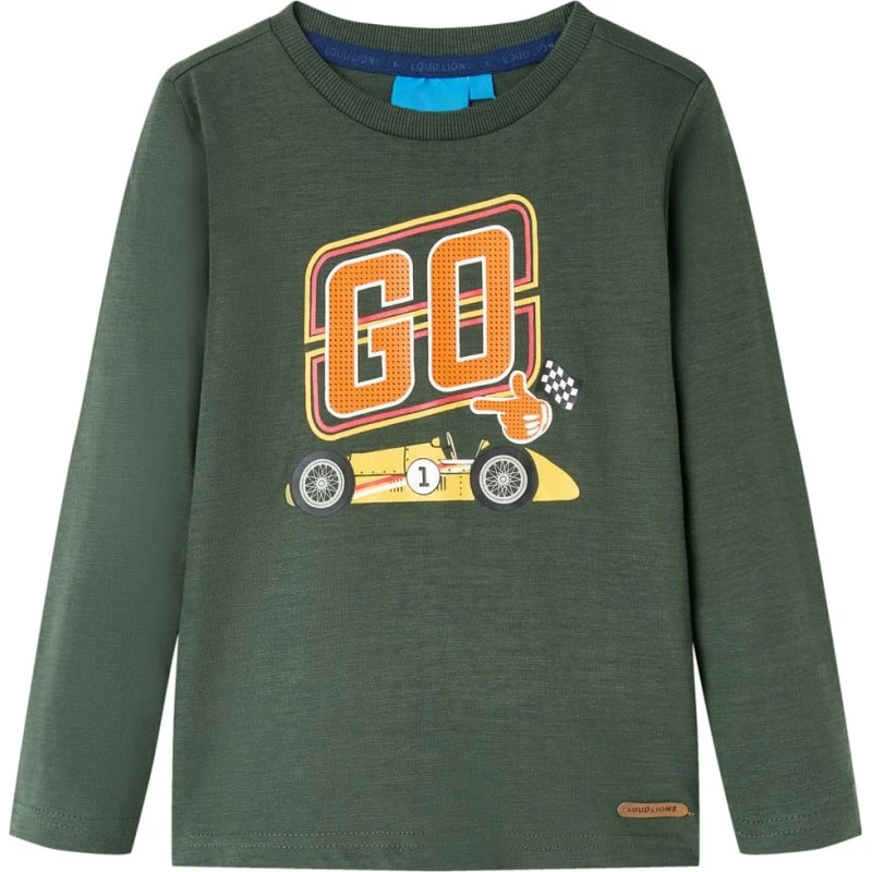 Langærmet T-shirt børn 104 mørkegrøn – rund hals