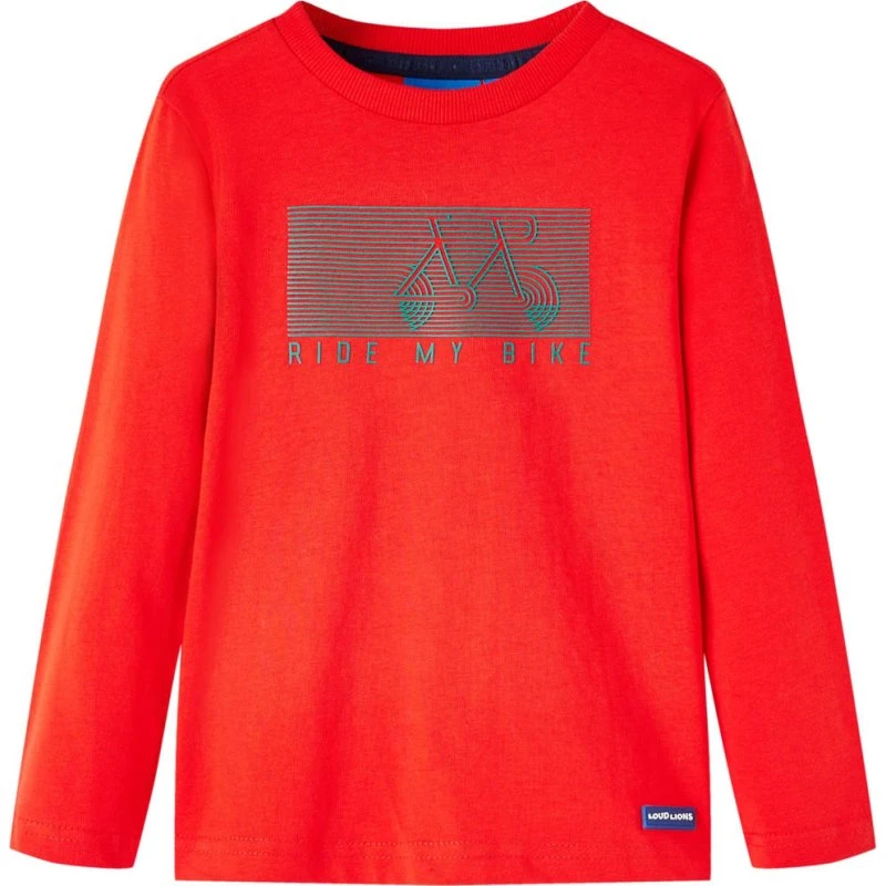Langærmet børne-T-shirt rød str. 116 – cykelprint