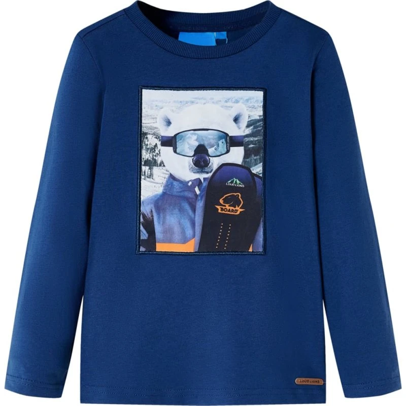 Langærmet T-shirt børn 116 - Jeansblå