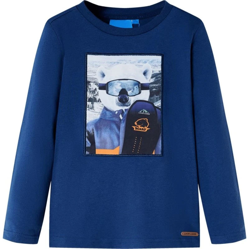 Langærmet T-shirt børn str.128 – Jeansblå