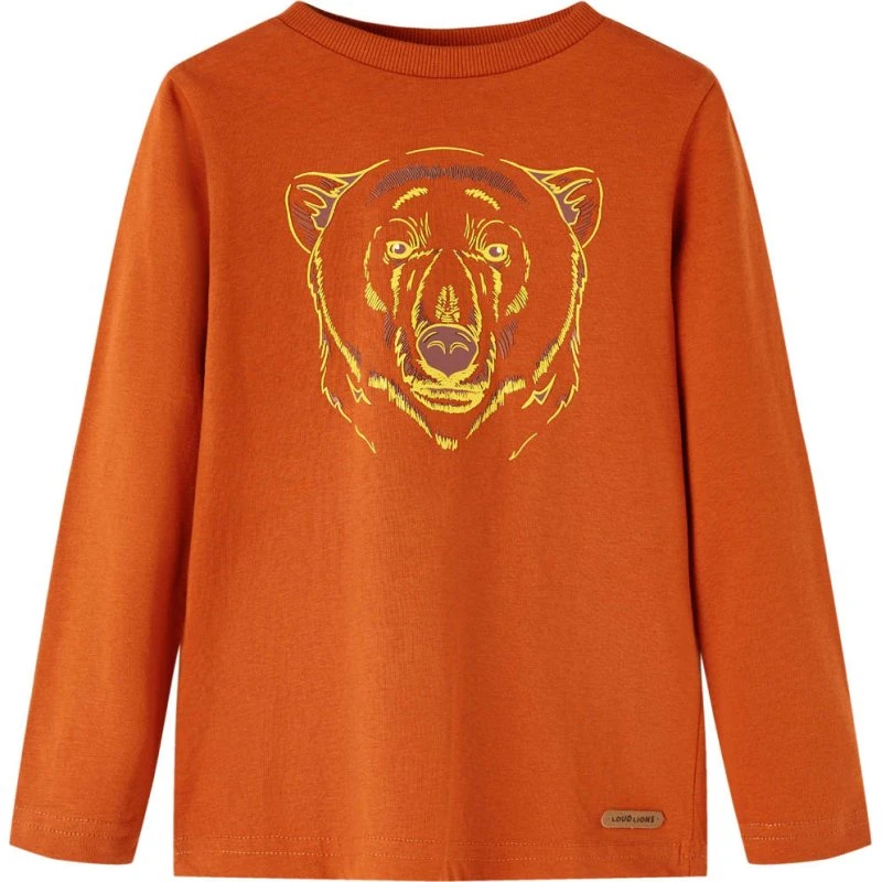 Langærmet T-shirt børn 128 rust - rund hals
