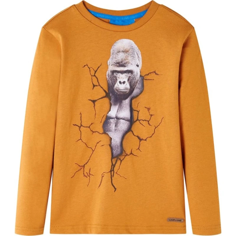 Langærmet T-shirt til børn, str. 104 – okkergul