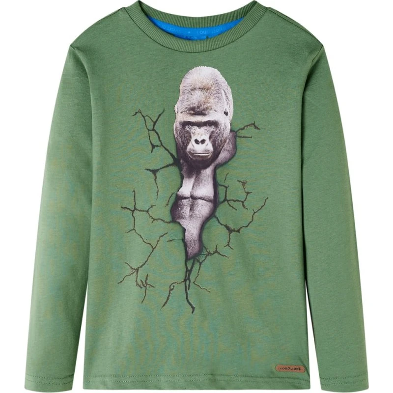 Langærmet T-shirt børn str. 104 - lys kakifarve