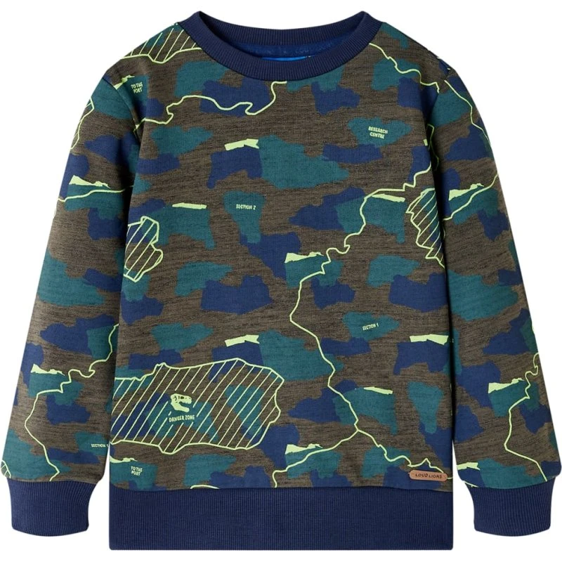 Sweatshirt børn kakimeleret - str. 140