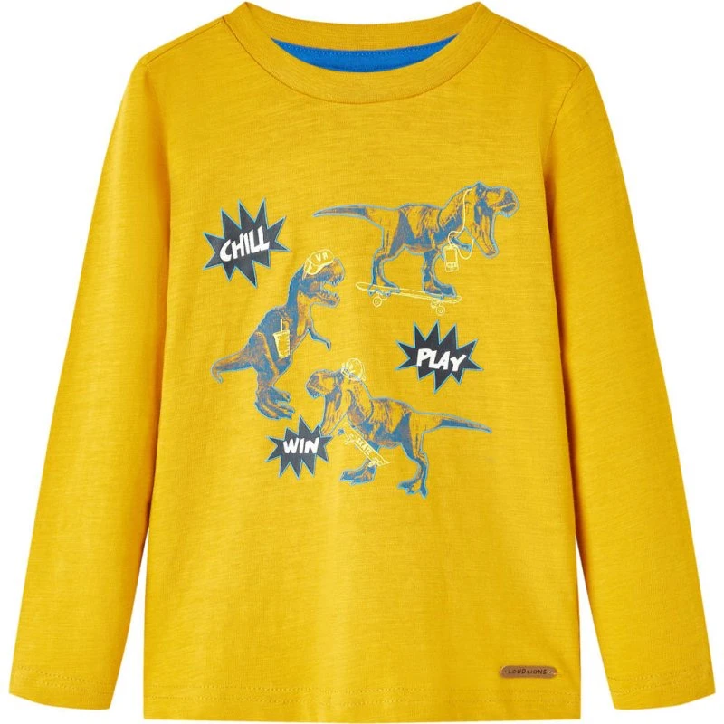 Langærmet T-shirt til børn str. 116 – Okkergul