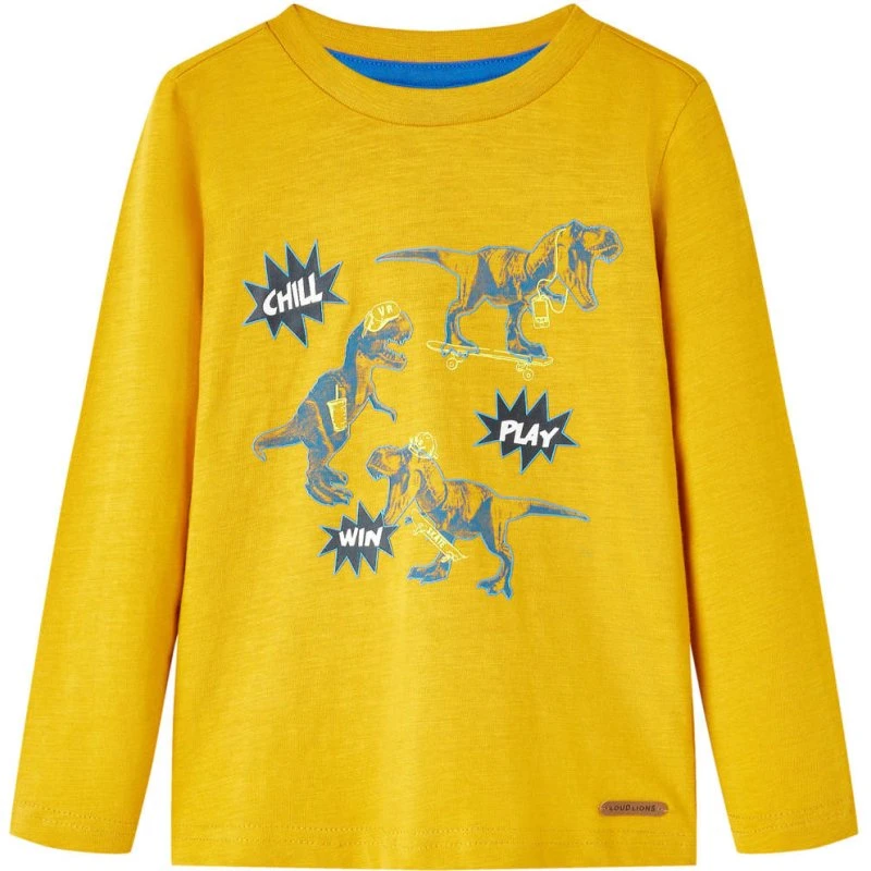 Langærmet T-shirt børn str.128 – okkergul