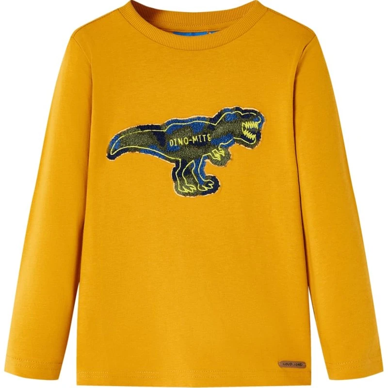 Langærmet T-shirt til børn, str. 128 – okkergul