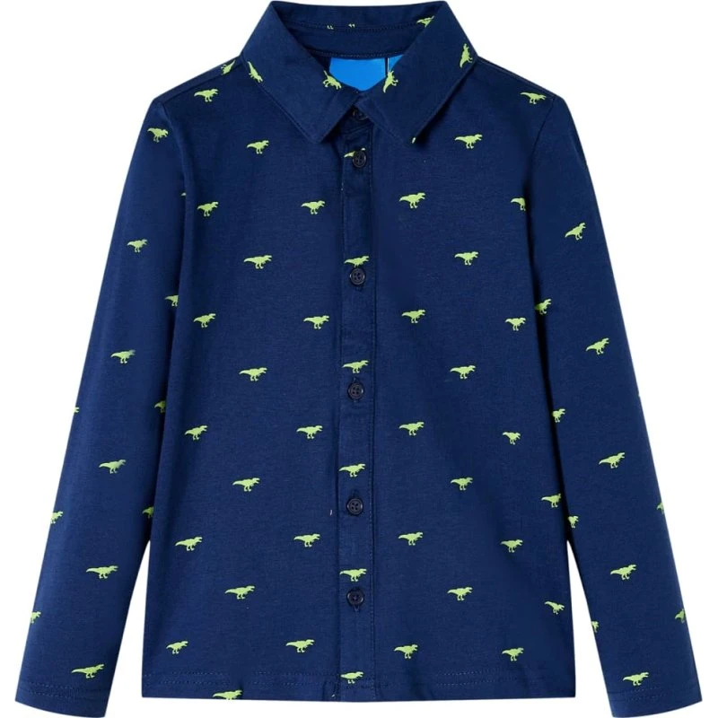 Skjorte til børn str. 92 – marineblå, langærmet