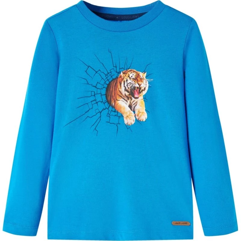 Langærmet T-shirt børn str. 116 – koboltblå