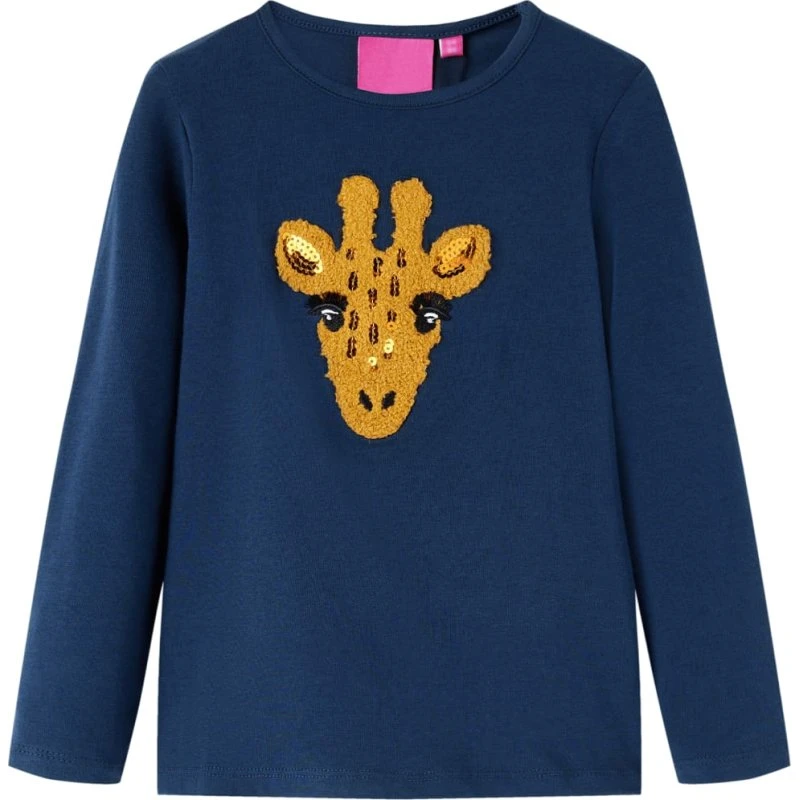 Børne T-shirt langærmet, str.116 - Marineblå