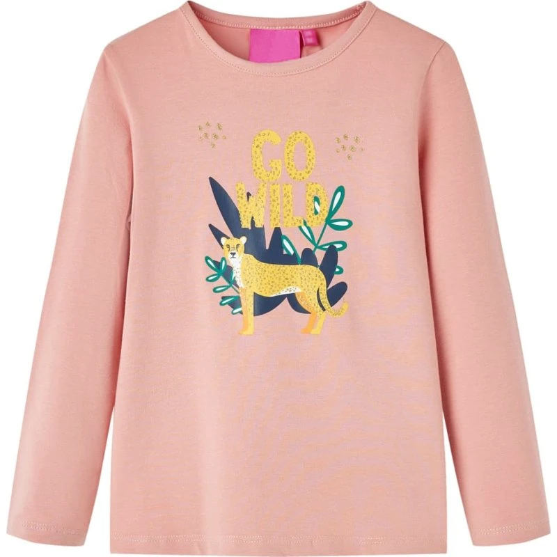 Langærmet T-shirt børn str.140 - Lyserød med tryk