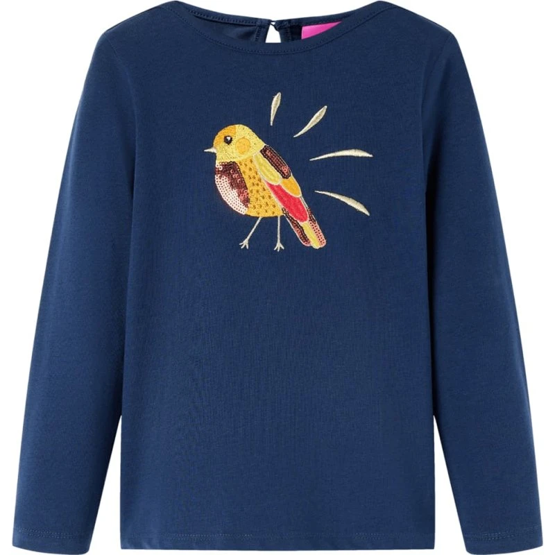 Langærmet T-shirt børn str. 104 – marineblå