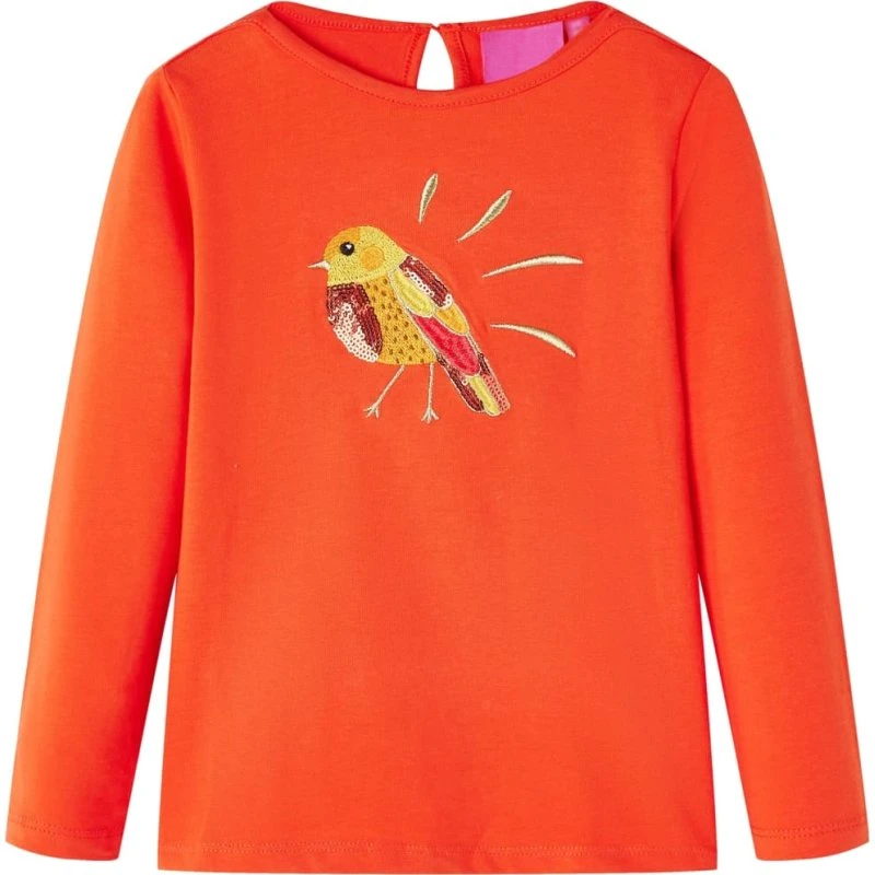 Langærmet T-shirt børn str. 128, orange