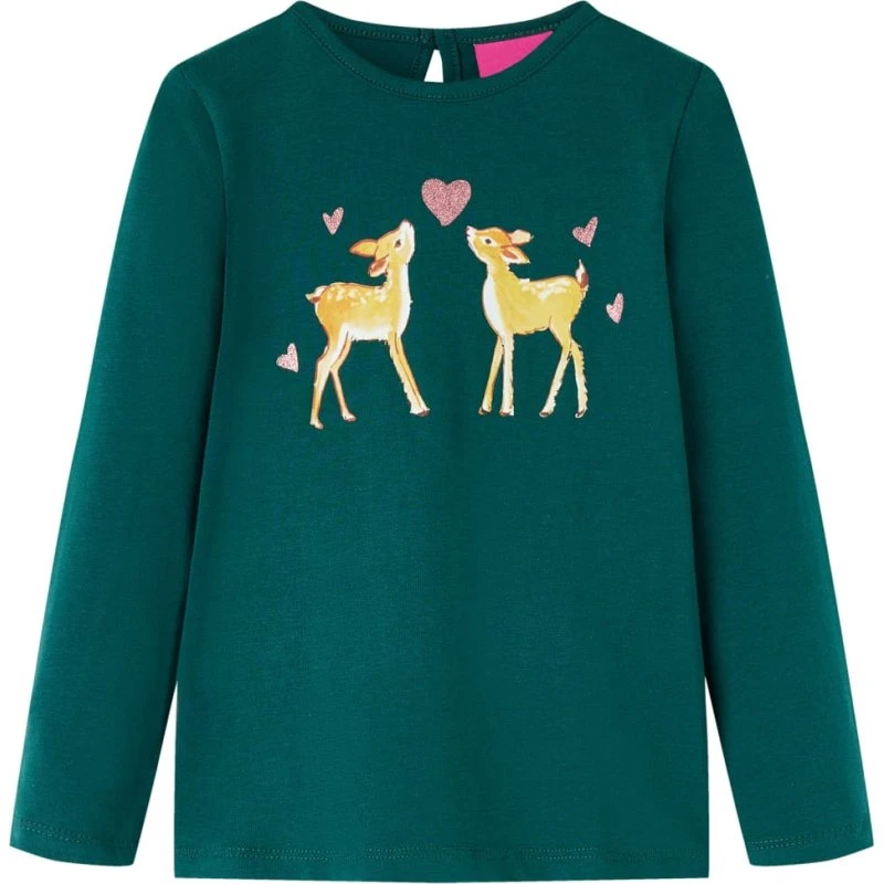 Børne T-shirt langærmet mørkegrøn str. 92