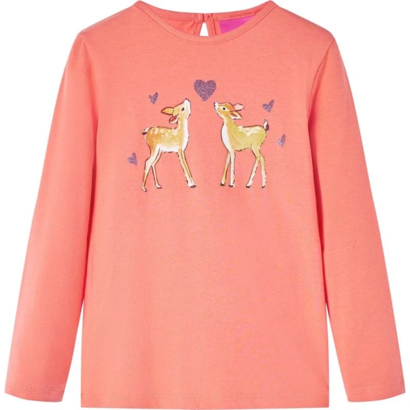 Langærmet T-shirt børn koral str. 128