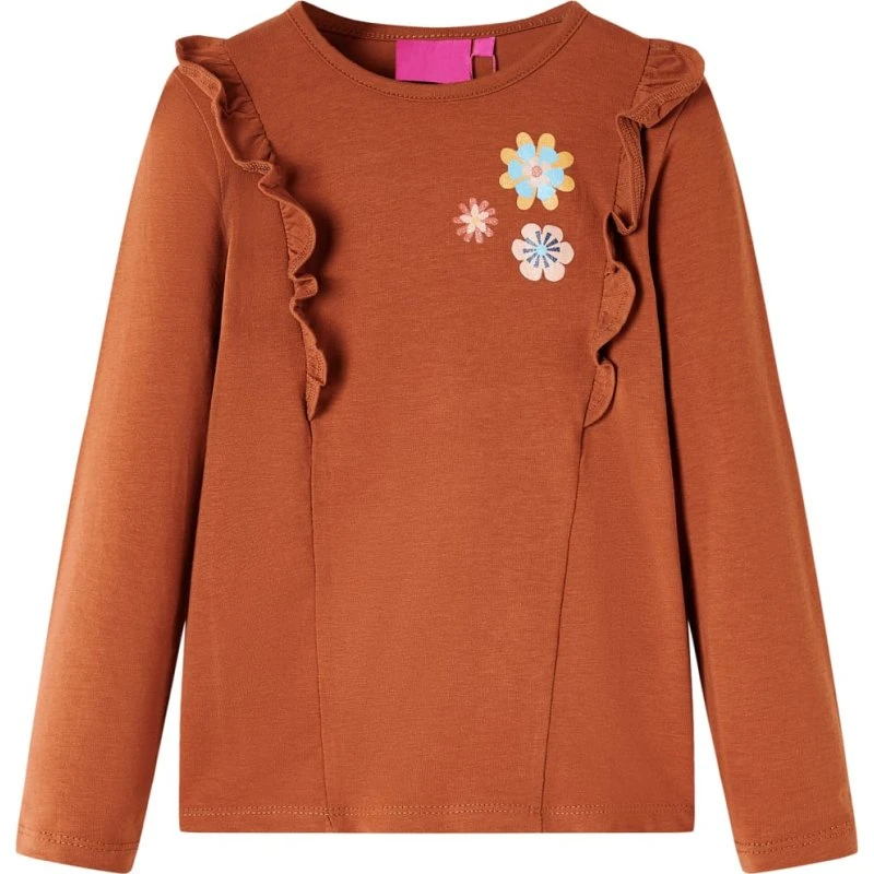 Langærmet T-shirt til børn i cognac, str. 140