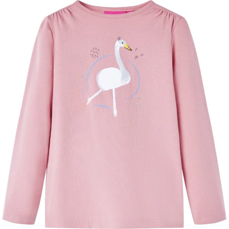 Langærmet T-shirt børn 104 lyserød med svane