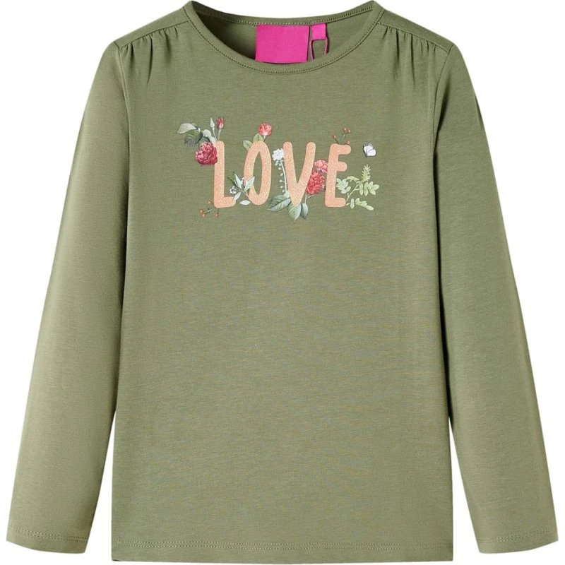 Langærmet T-shirt børn kakifarve, str. 104