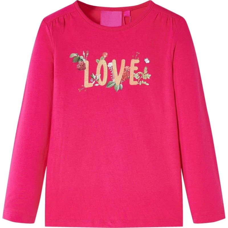 Langærmet T-shirt til børn, str. 128 – pink, blød & holdbar