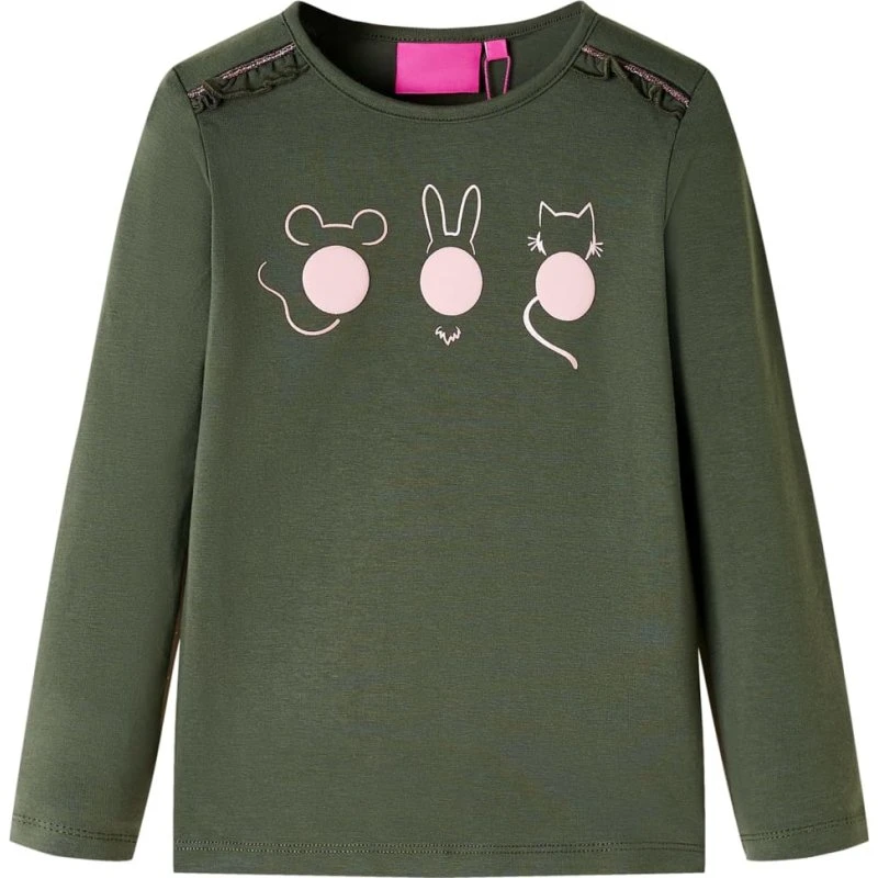 Langærmet T-shirt børn str. 104 - kakifarvet
