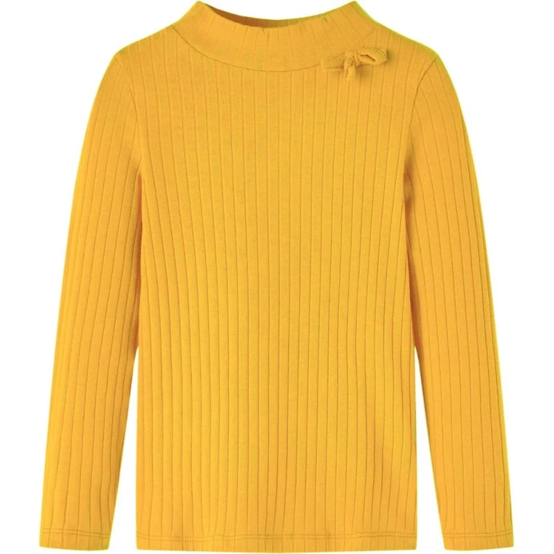 Ribstrikket langærmet T-shirt til børn – okkergul str. 116