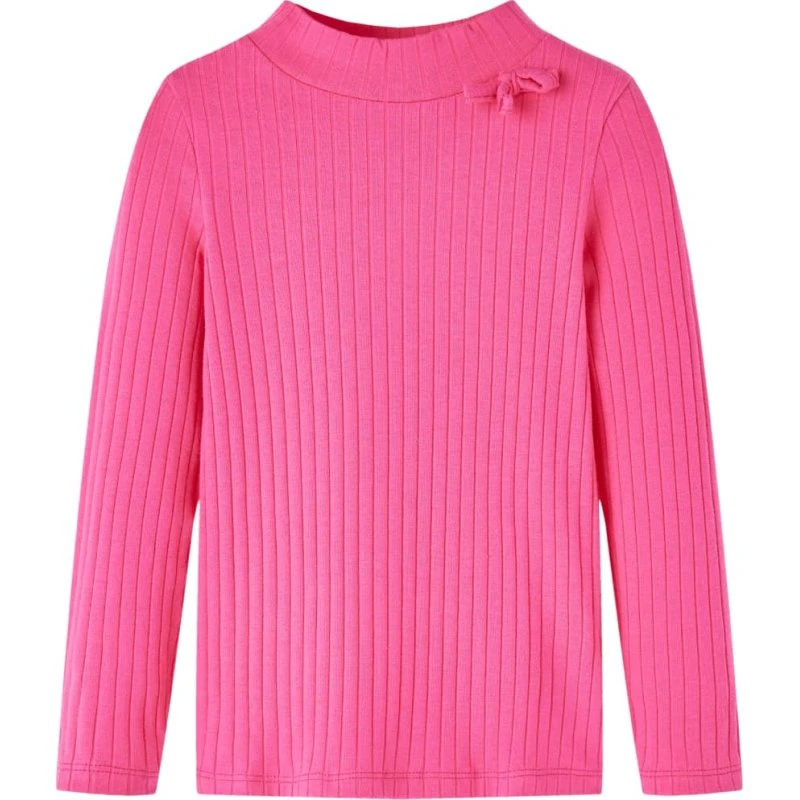 Ribstrikket langærmet T-shirt til børn - str. 128 lyserød