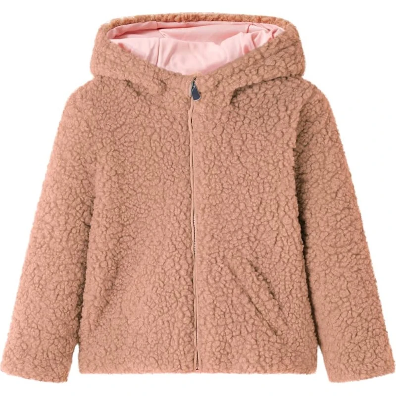 Børnejakke str. 104 cognac imiteret pels, hætte & lynlås