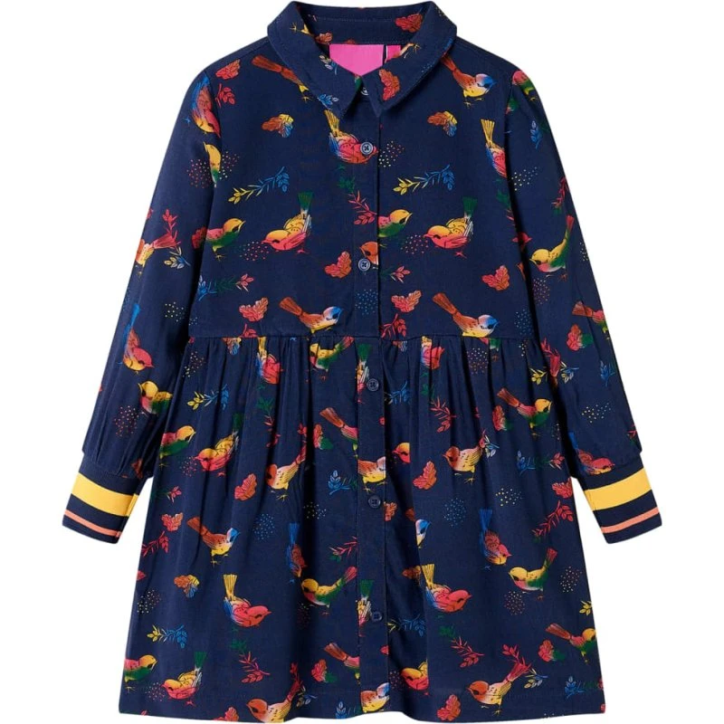 Langærmet børnekjole, str. 128 – marineblå