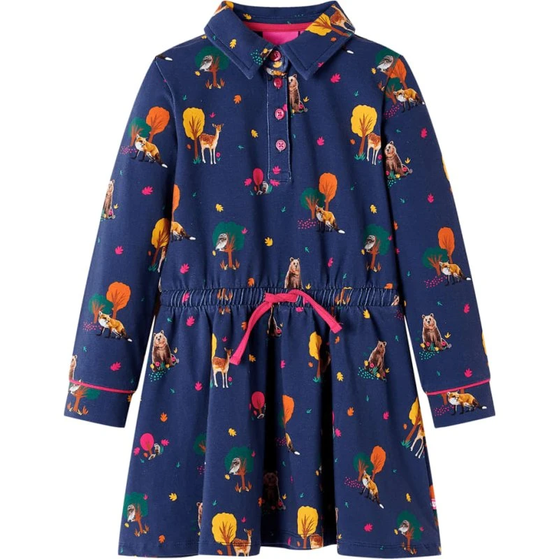 Langærmet kjole til børn str. 104 - marineblå