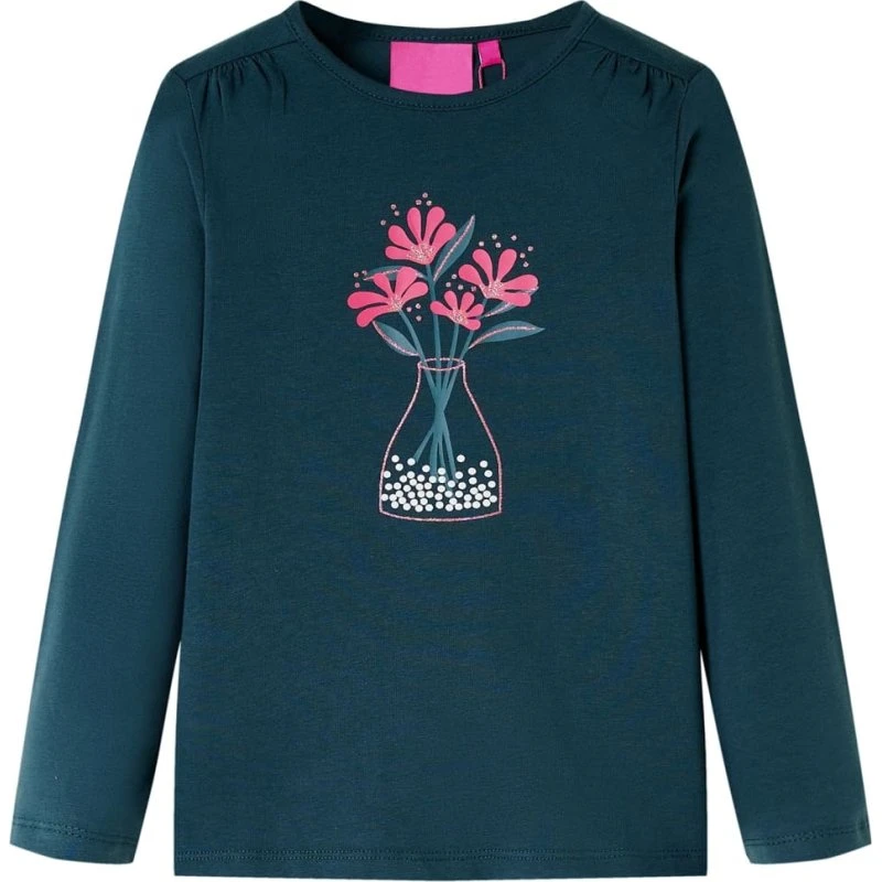 Langærmet T-shirt til børn, mørkegrøn str. 104