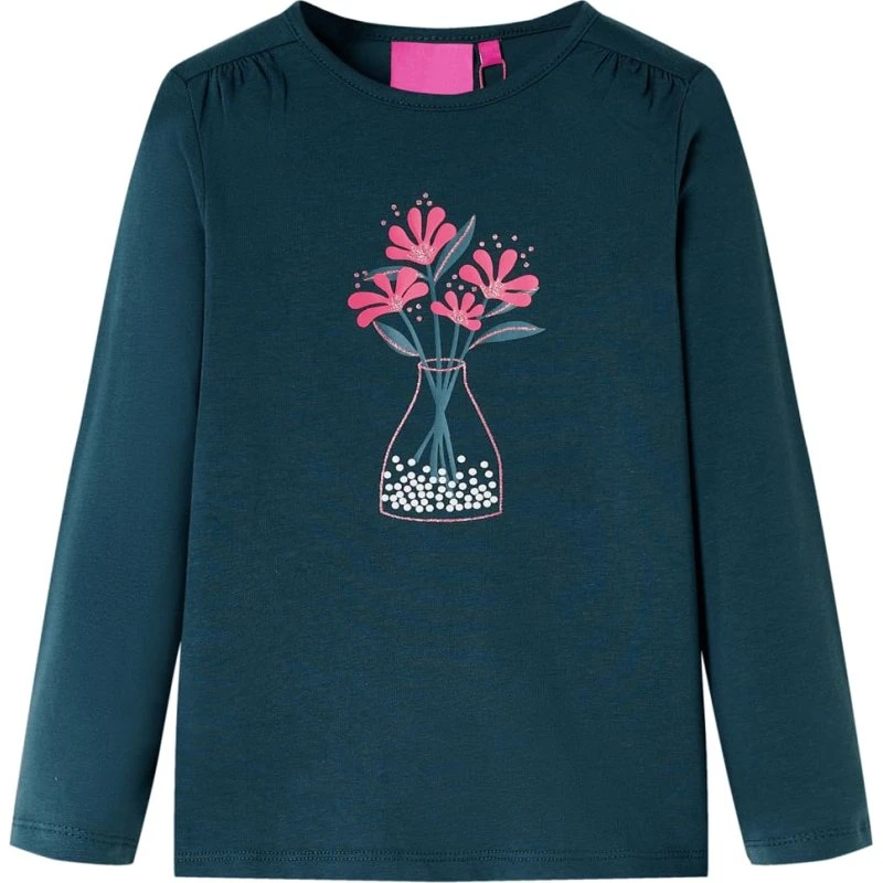 Langærmet T-shirt børn str.116 - mørkegrøn