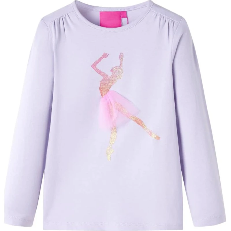 Langærmet T-shirt børn str.104 - lyslilla