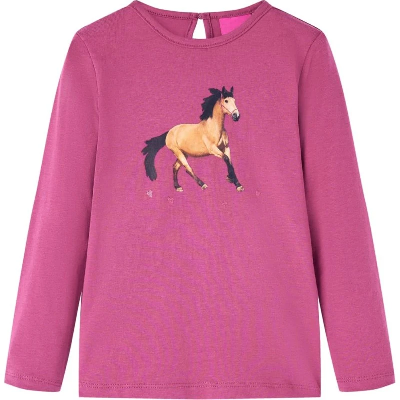 Langærmet T-shirt børn 92 cm – Pink med print