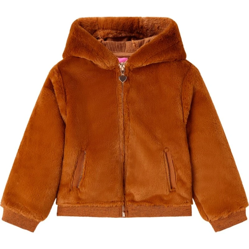 Børnejakke med imiteret pels, cognac str. 128