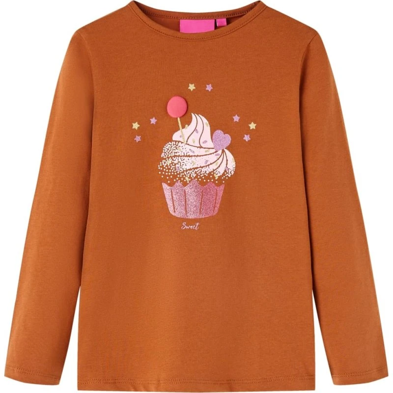 Langærmet T-shirt børn str. 104 – cognac