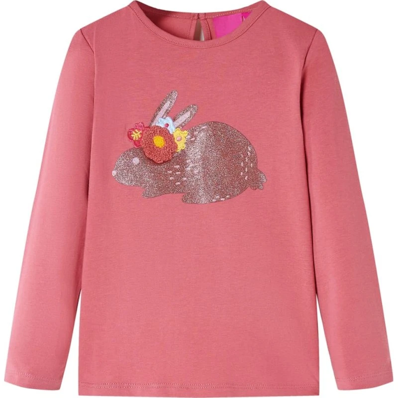 Langærmet T-shirt til børn str. 128 - gammelrosa