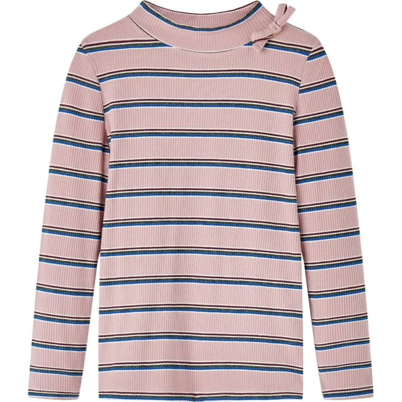 Langærmet ribstrikket T-shirt børn 128 lyserød
