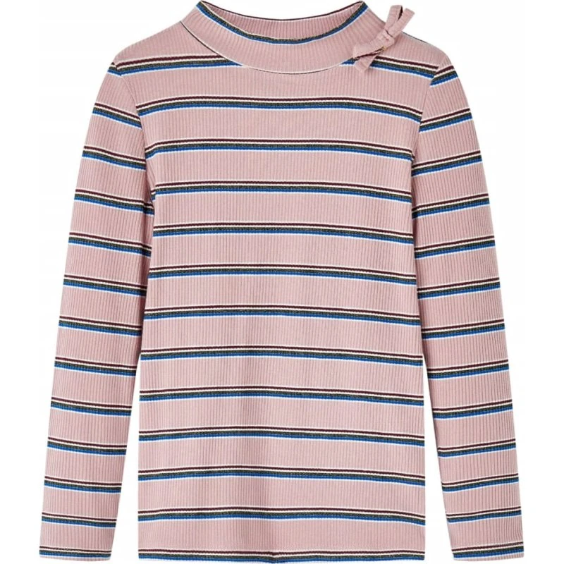 Langærmet ribstrikket T-shirt til børn str. 140, lyserød