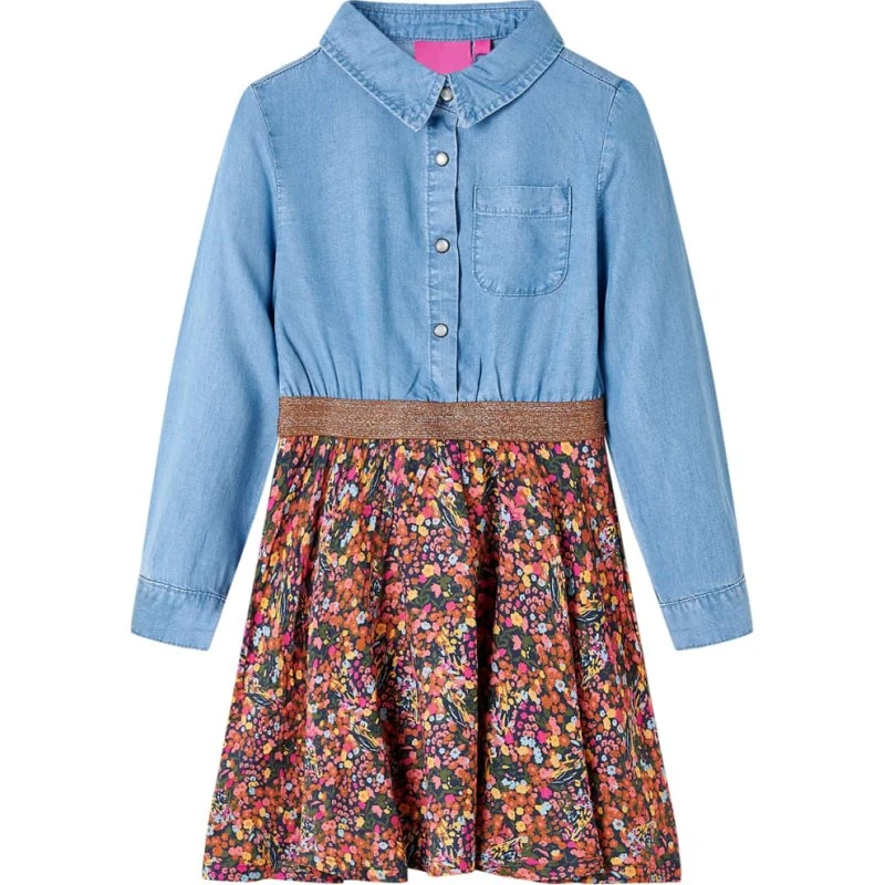 Langærmet børnekjole str. 104 – marine/denim